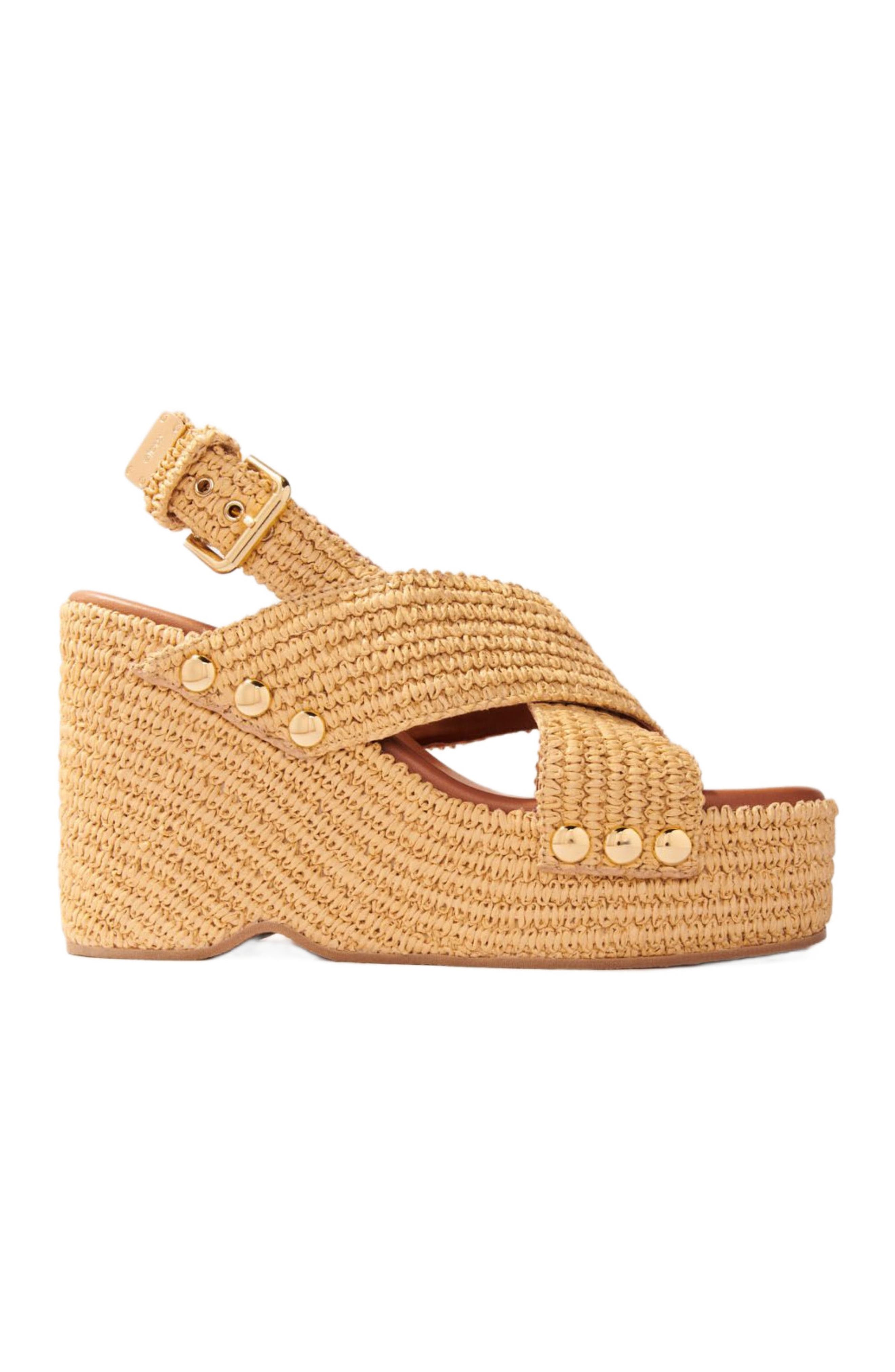 Wedge sandals with raffia effect, Main, color, Beige light
