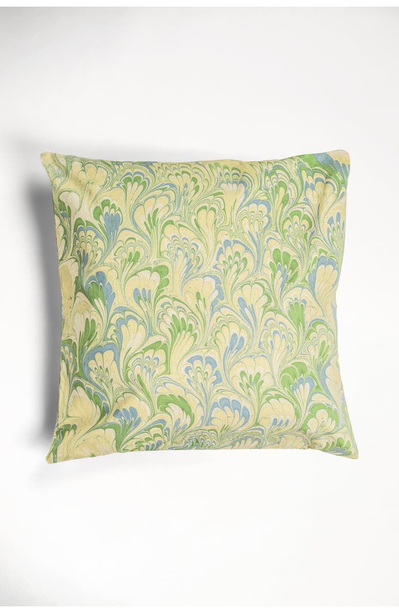 Inner Child Seaglass Peacock Hand-Marbled Square Pillow - Cover + Insert, Main, color, Seaglass
