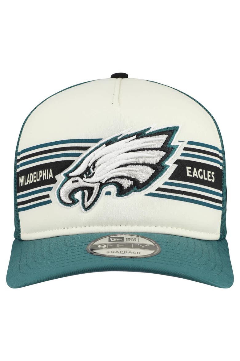 Men's New Era  Cream/Midnight Green Philadelphia Eagles Banner A-Frame 9FIFTY Snapback Hat, Alternate, color, Cream