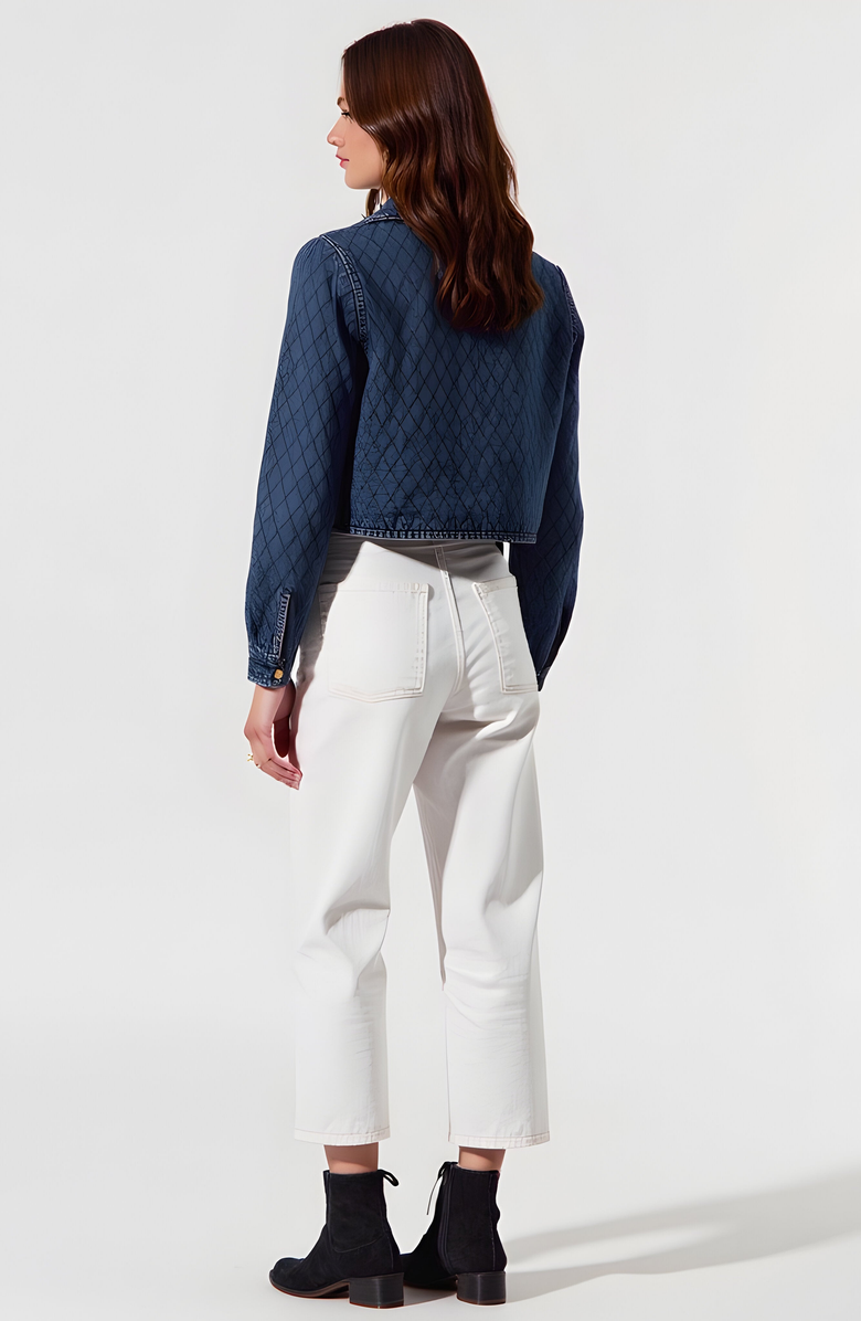 Modenaire Quilted Cropped Denim Jacket with Front Tie Closure and Patch Pockets, Alternate, color,