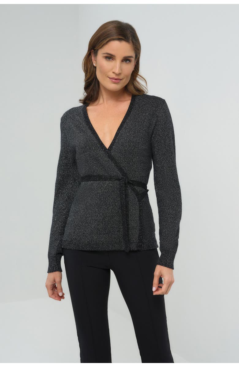 Anatomie Christa Wrap Sweater with Tie Waist, Main, color, Black/Silver Sparkle