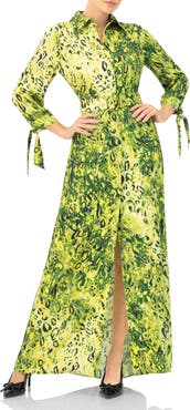 IVONNE Long Sleeve Printed Maxi Shirt Dress