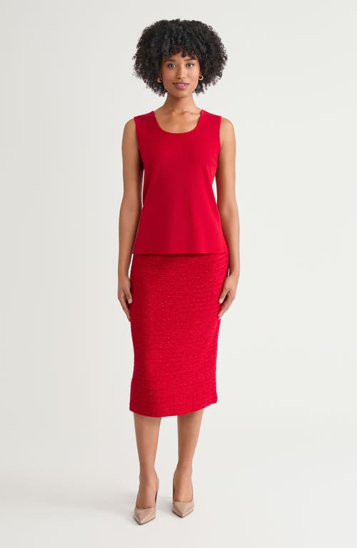 Ming Wang Deco Scoop Neck Stretch Crepe Tank In Red