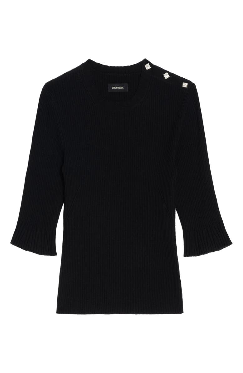 Zadig & Voltaire Fobee Rhinestone Rib Merino Wool Sweater, Alternate, color, Encre