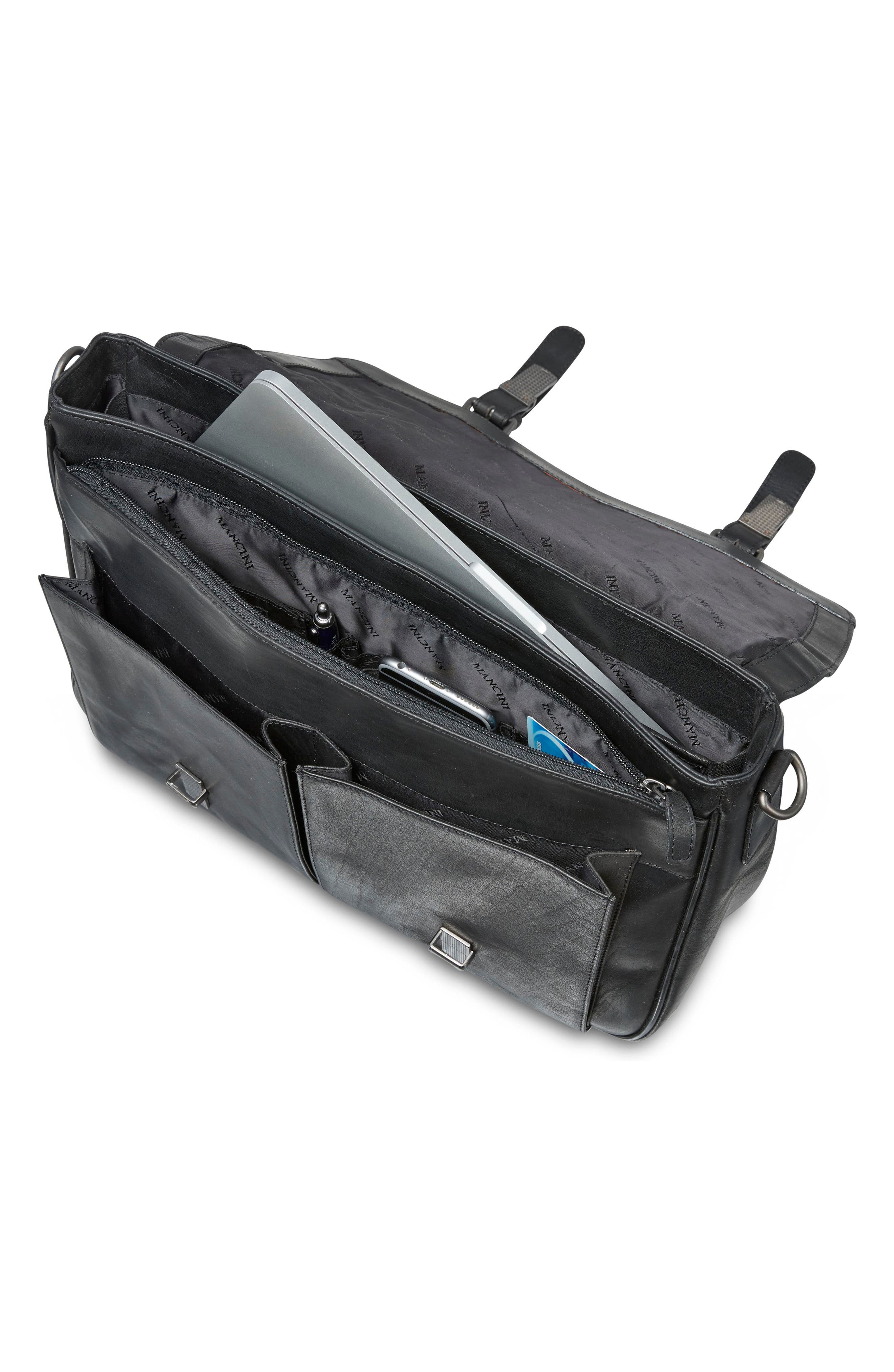 Mancini Flap Leather Briefcase, Alternate, color, Black