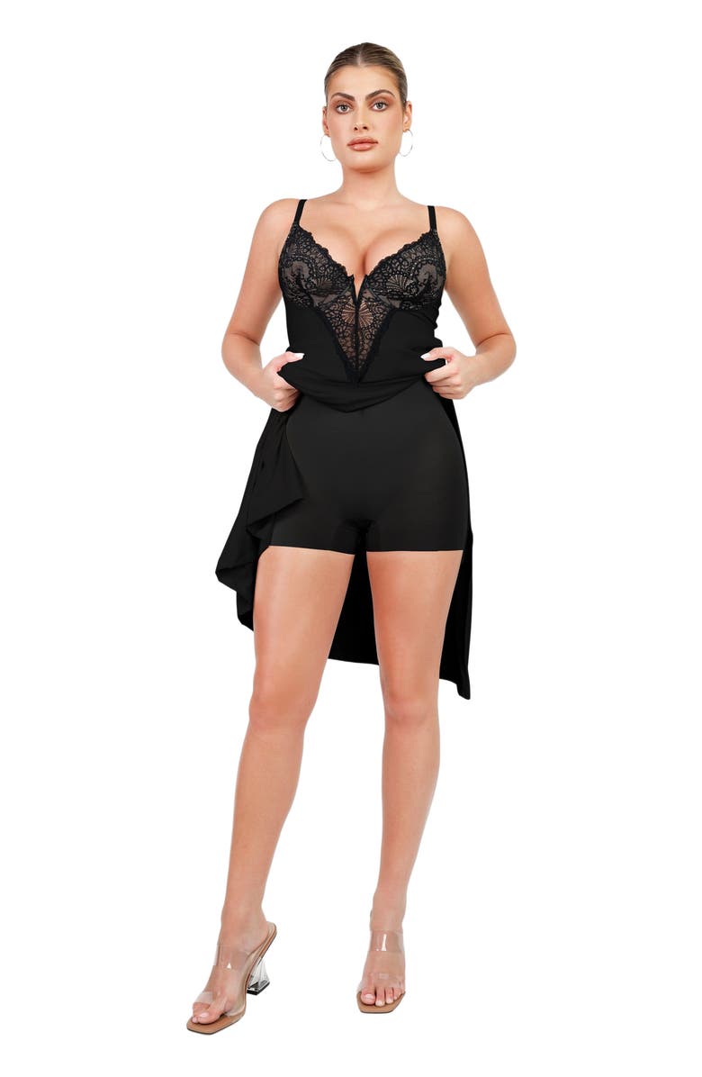 Popilush Shapewear Lace V Neck Side Slit Slimming Maxi Slip Dress, Alternate, color,