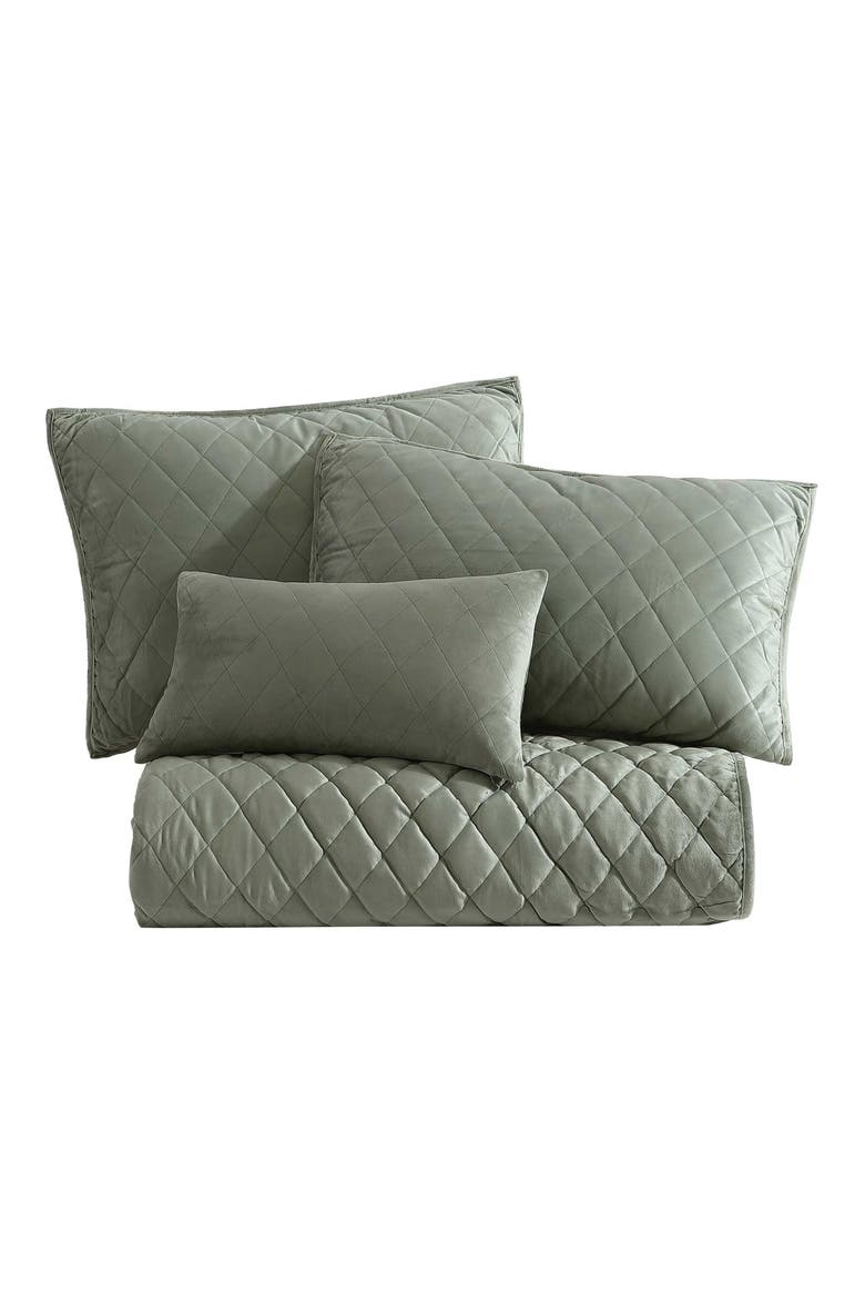 Solid Diamond Quilt Set, Main, color, DARK GREEN