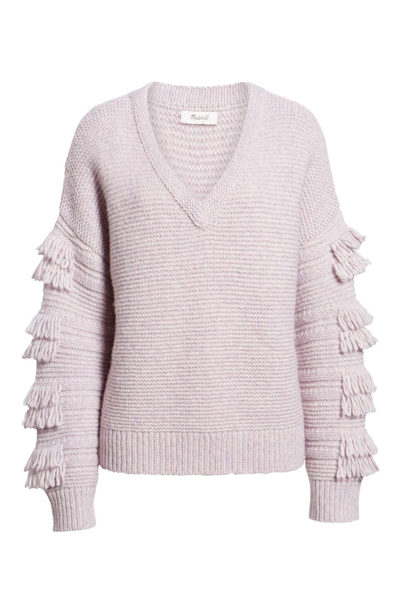 Fringe Sleeve Pullover Sweater, Alternate, color, HEATHER PERIWINKLE