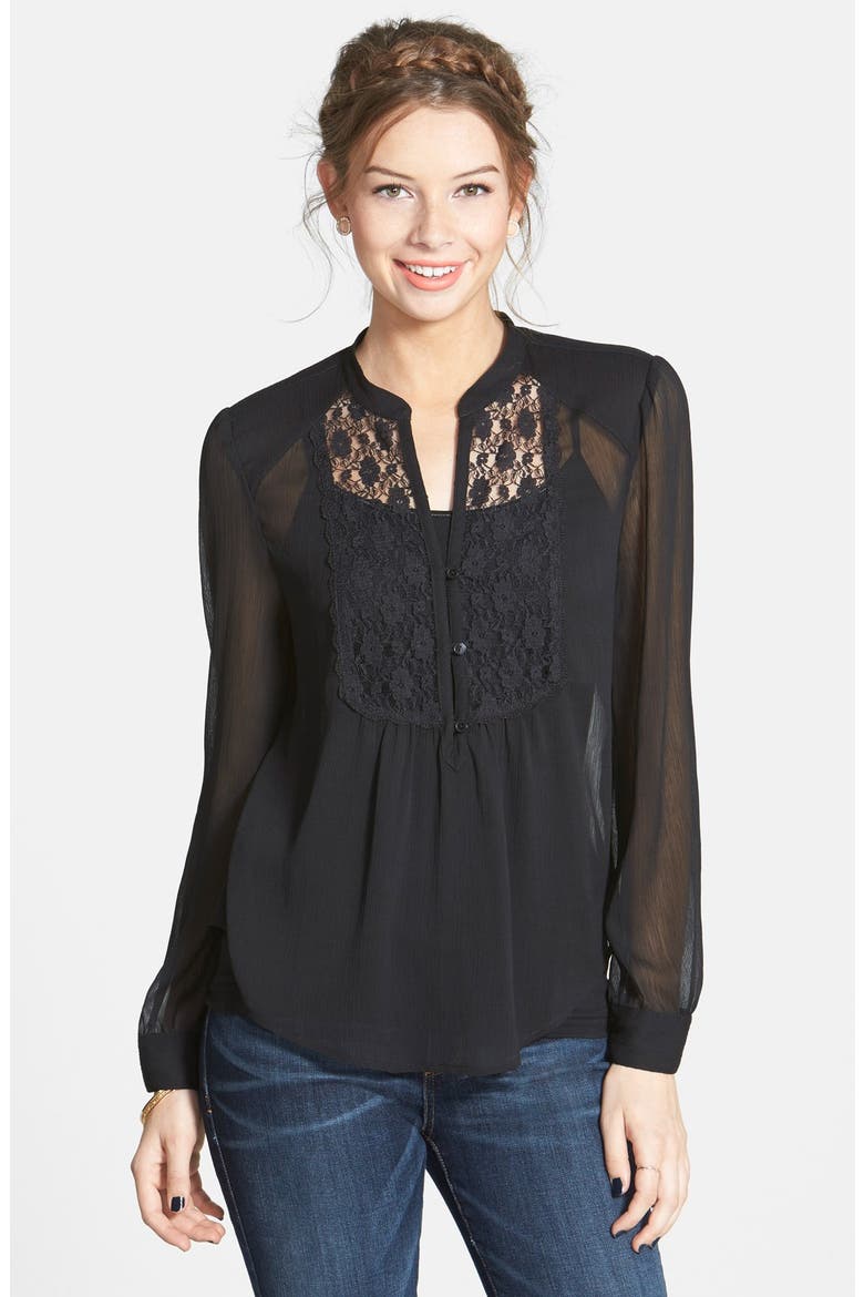 Frenchi® Lace Bib Blouse, Main, color, BLACK