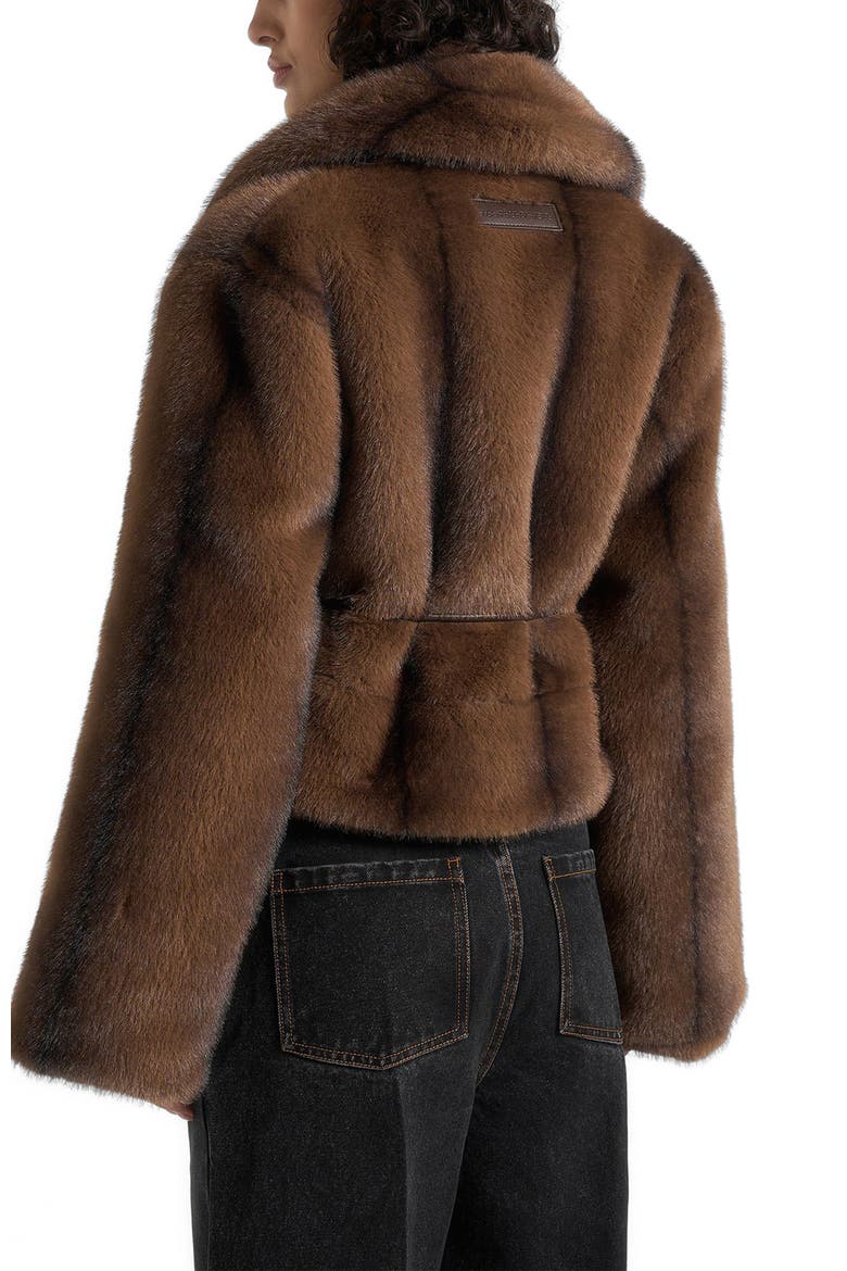 Nola Fur Shawl Jacket with Leather Belt, Alternate, color, Brown