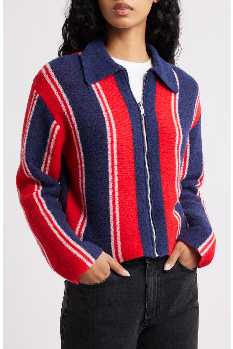 Bibi Stripe Reversible Wool Blend Cardigan, Alternate, color, RED