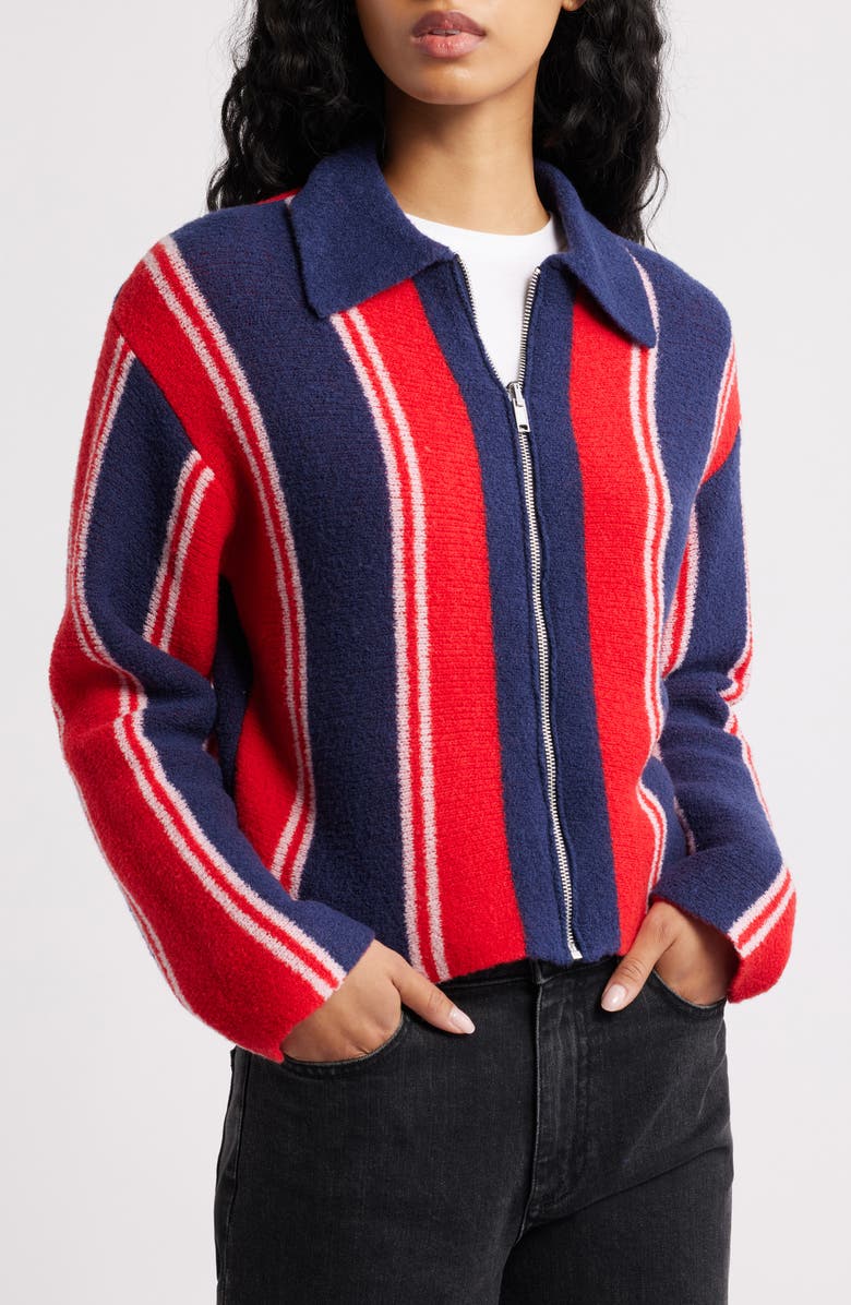 Damson Madder Bibi Stripe Reversible Wool Blend Cardigan, Alternate, color, Red