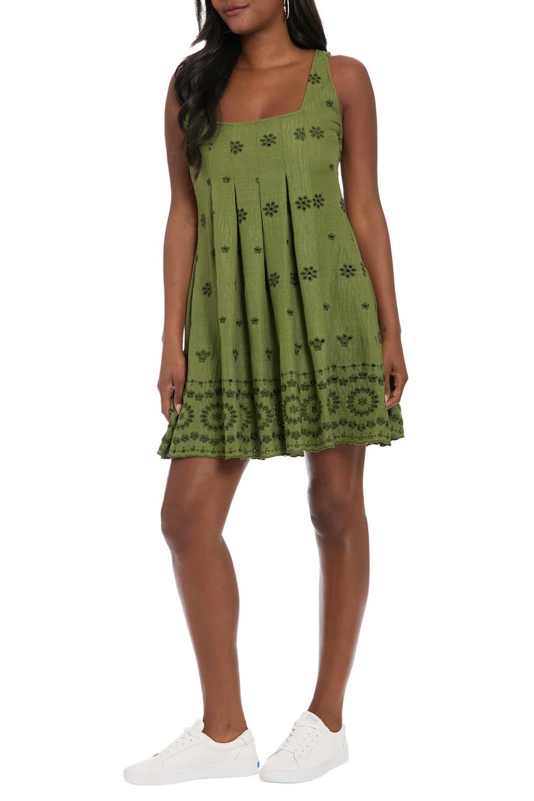 Inverted Release Pleat Trapeze Dress, Alternate, color, PESTO