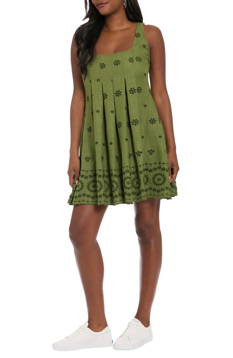 London Times Inverted Release Pleat Trapeze Dress, Alternate, color, Pesto