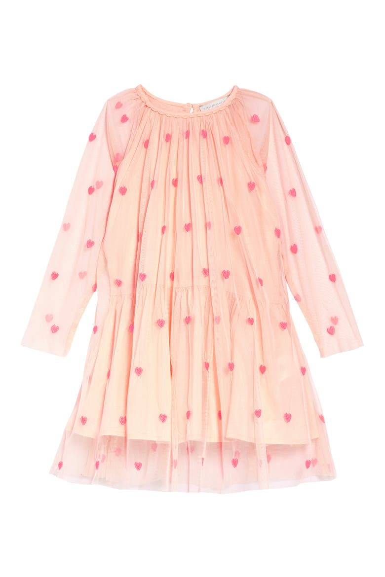 Stella McCartney Heart Embroidered Tulle Dress, Main, color, PINK