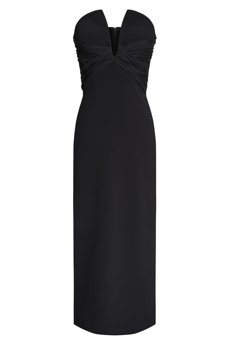 Marguerite Strapless Cotton Blend Crepe Midi Dress, Alternate, color, BLACK