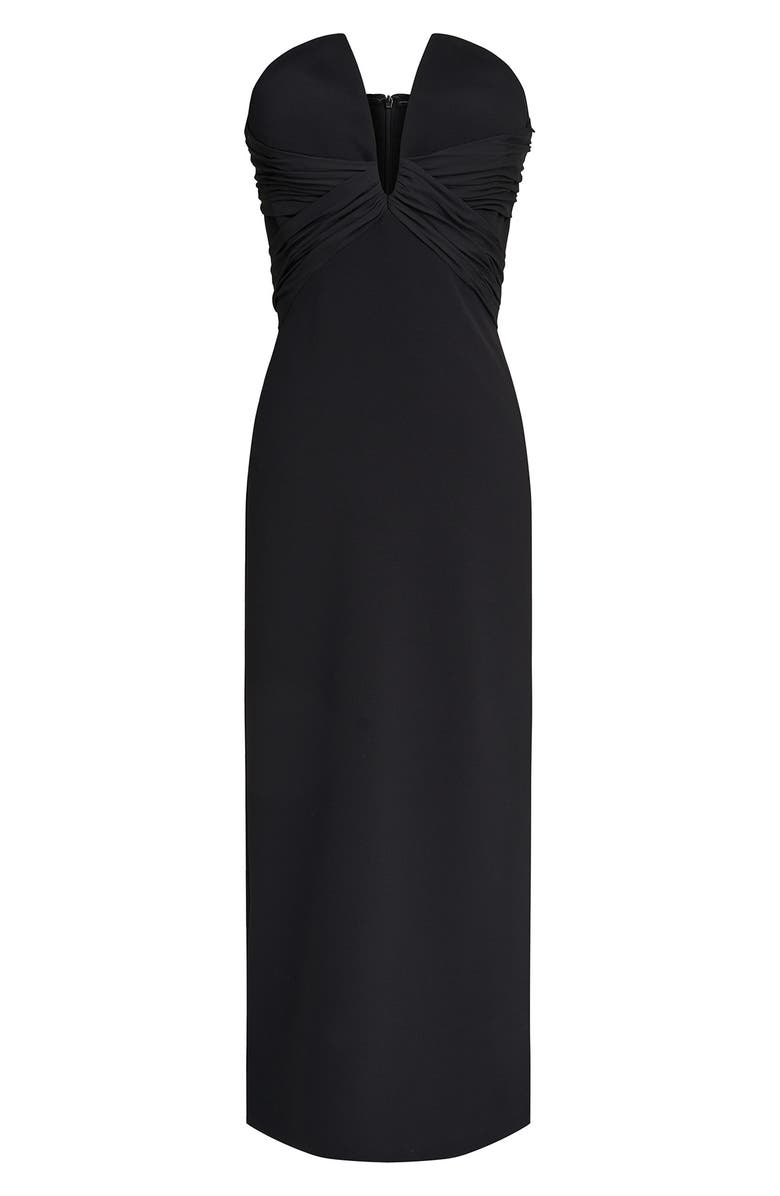 HALSTON Marguerite Strapless Cotton Blend Crepe Midi Dress, Alternate, color, Black