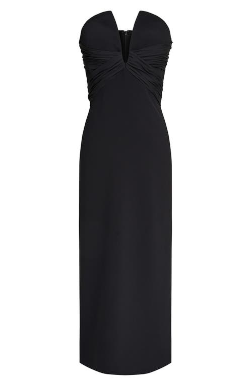 Shop Halston Marguerite Strapless Cotton Blend Crepe Midi Dress In Black