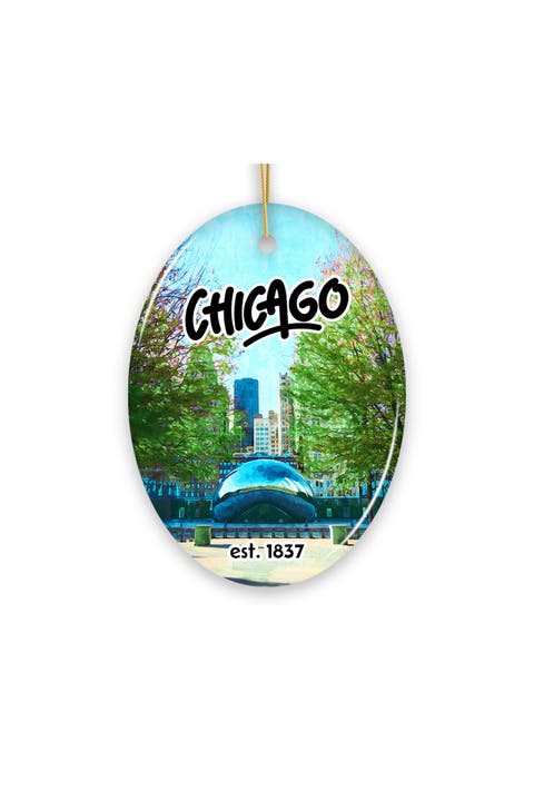Chicago Cloud Gate Watercolor Skyline Ornament