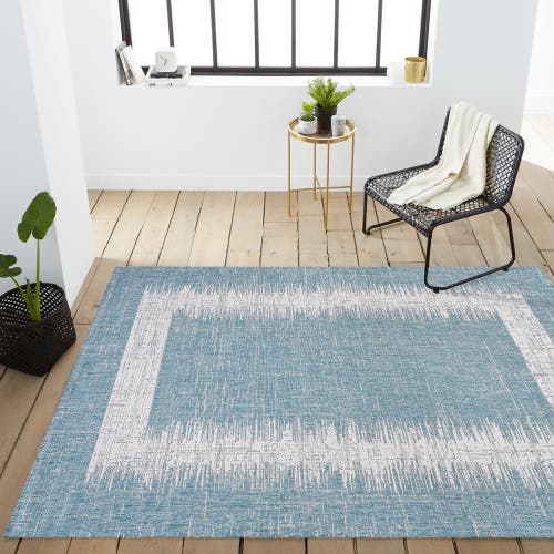 Jonathan Y Scandi Minimalist Border Indoor/outdoor Area Rug In Aqua/ivory
