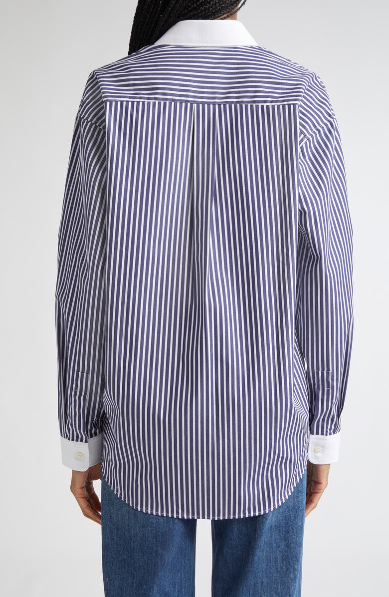 Sporty & Rich Bristol 100th Crest Stripe Button-Up Shirt, Alternate, color, 