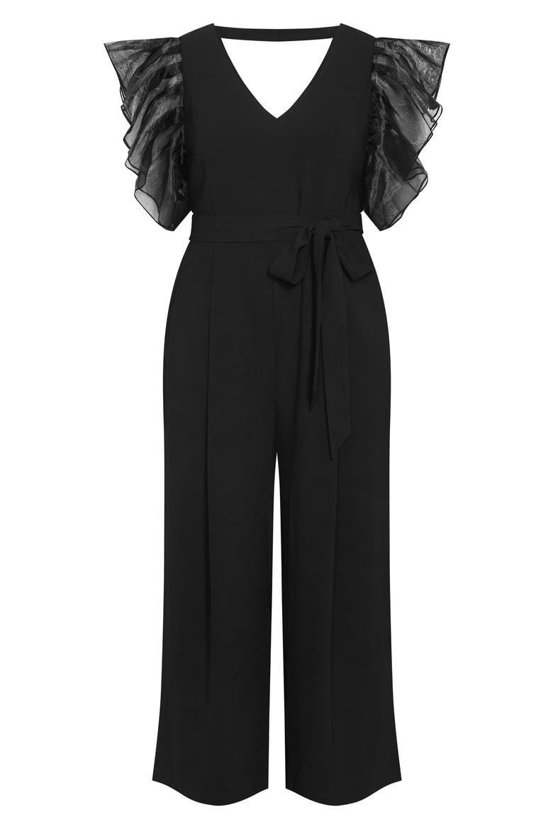 Tiana Organza Sleeve Wide Leg Jumpsuit, Main, color, BLACK