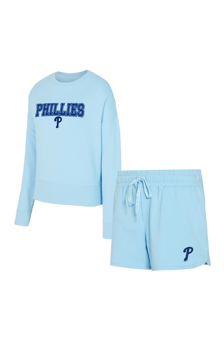 CONCEPTS SPORT Women's Concepts Sport Light Blue Philadelphia Phillies Elevation Tri-Blend Long Sleeve T-Shirt & Shorts Set, Alternate, color, Light Blue