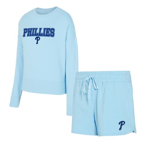 Concepts Sport Light Blue Philadelphia Phillies Elevation Tri-blend Long Sleeve T-shirt & Shorts Se In Blue