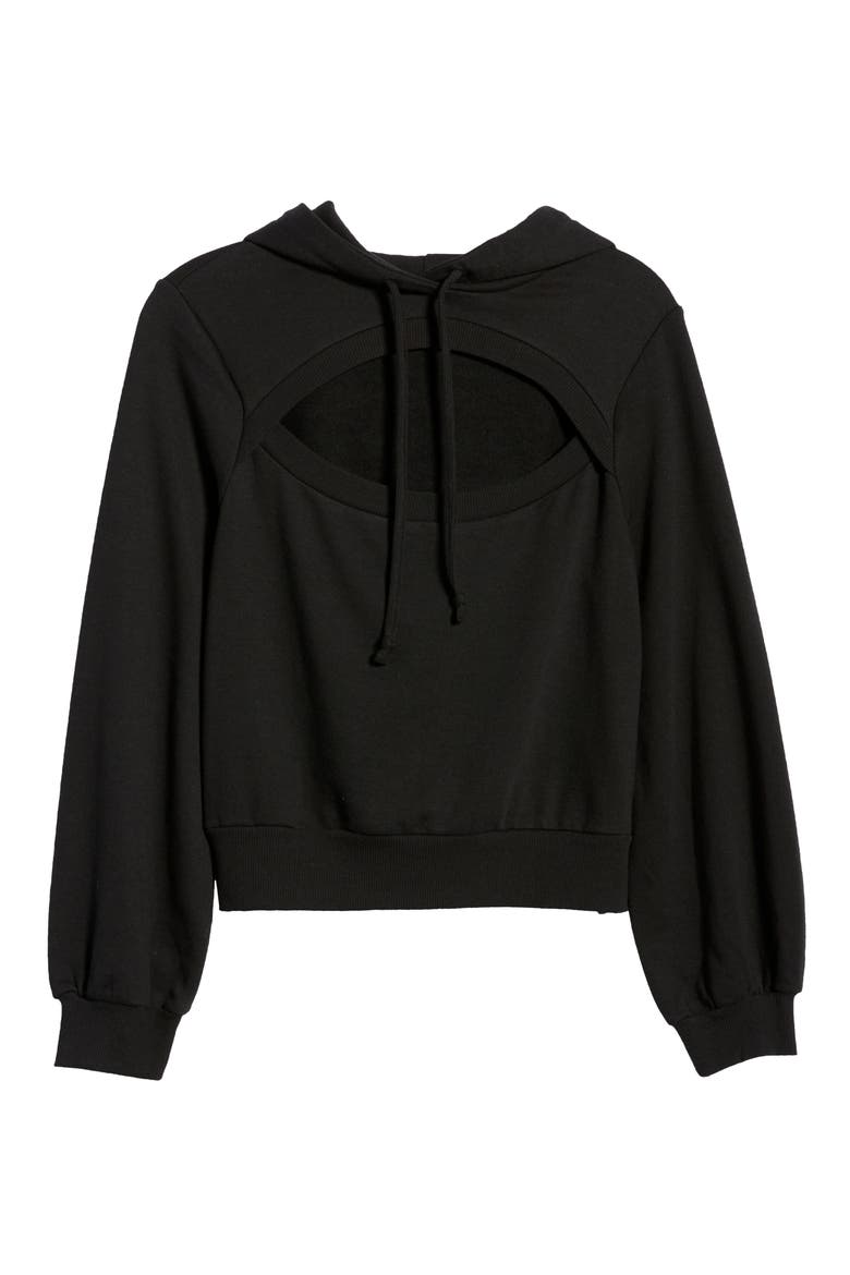 Women's Fitted Peekaboo Hoodie, Alternate, color, BLACK
