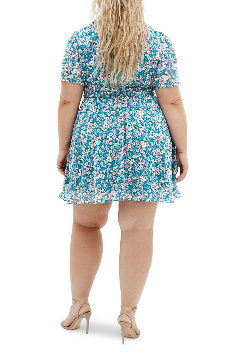 City Chic Cara Floral Print Minidress, Alternate, color, Ditsy Swirl