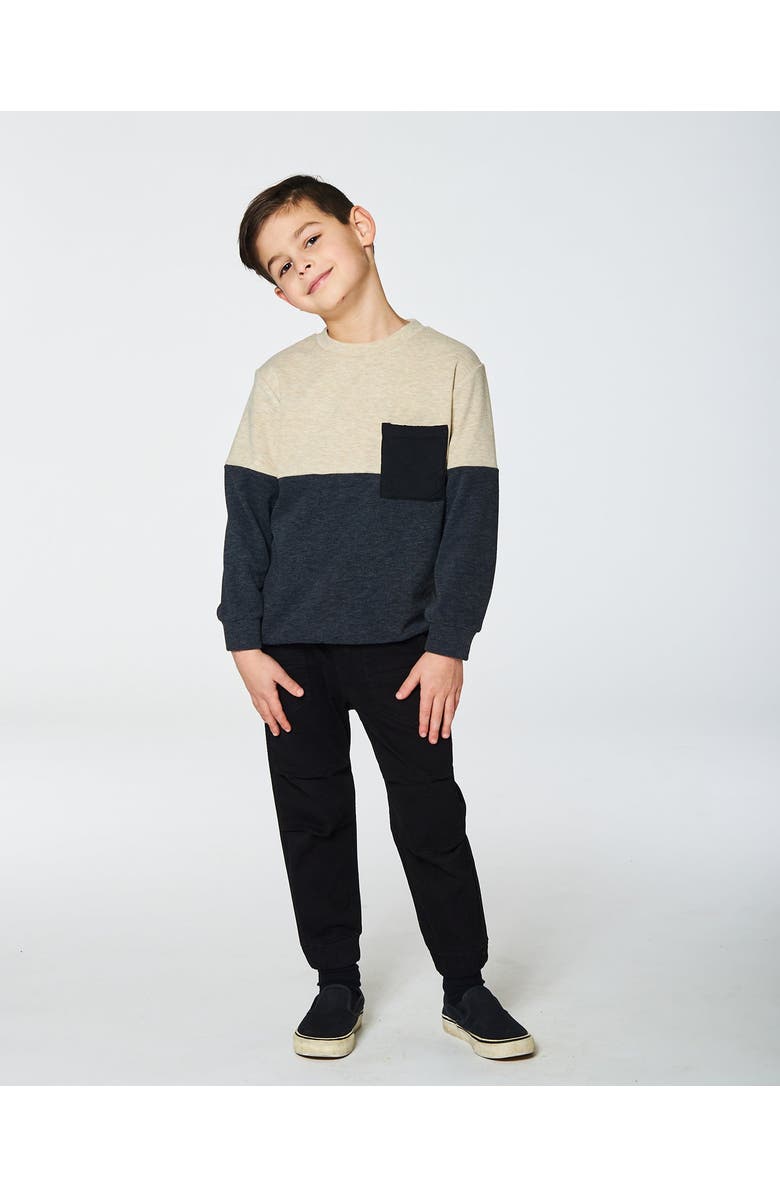 Deux par Deux Boy's Super Soft Colorblock Top With Quilted Pocket Beige And Black, Alternate, color, 