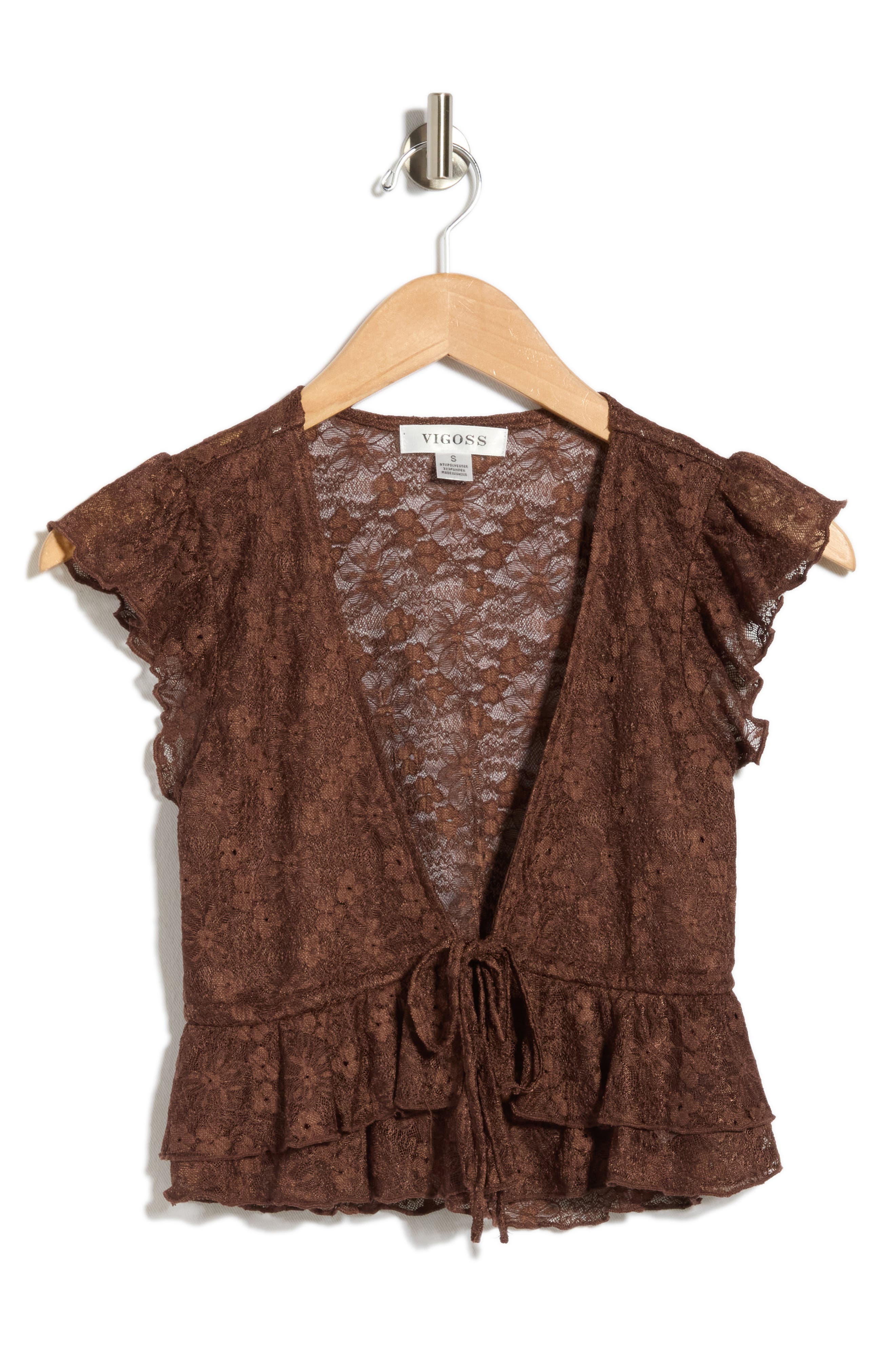 Tiered Lace Tie Front Top