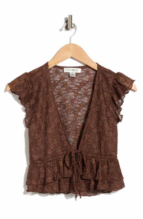 Tiered Lace Tie Front Top