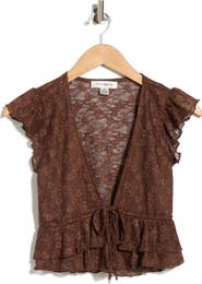Vigoss Tiered Lace Tie Front Top