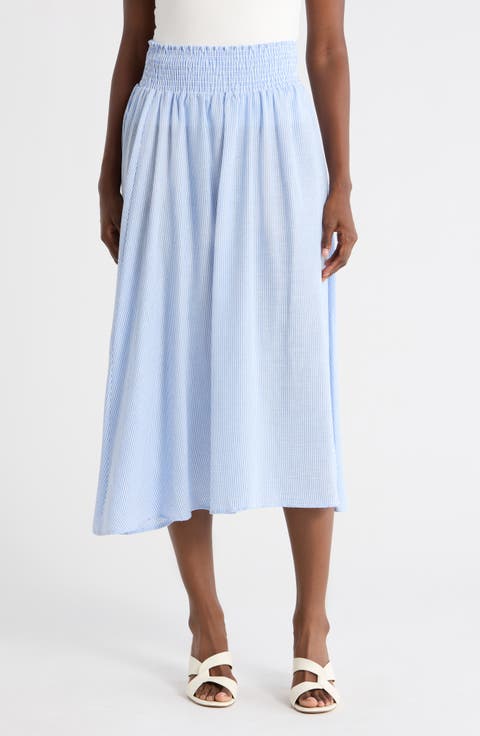 Smocked Waist Midi Skirt