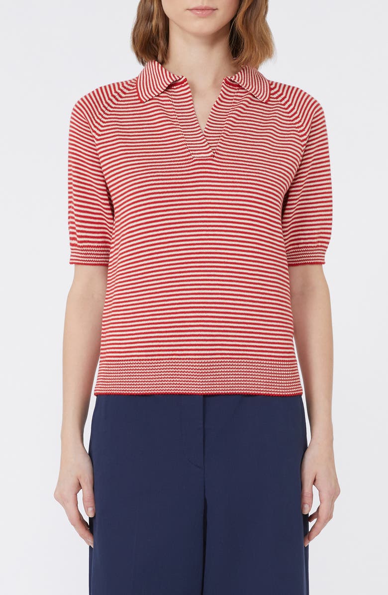 Weekend Max Mara Junior Stripe Cotton Polo Sweater, Main, color, Red