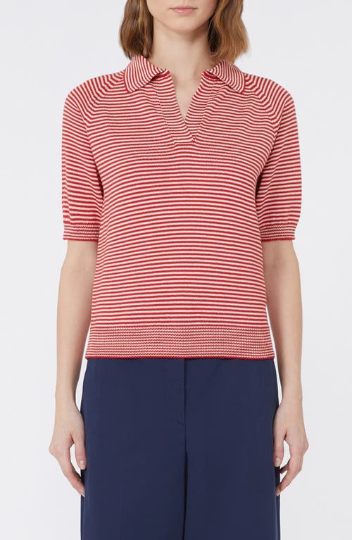 Weekend Max Mara Cotton Stripe Open Polo Shirt In Red