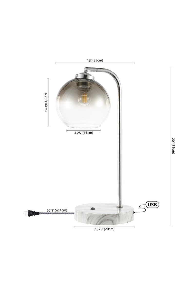 JONATHAN Y Ada 20" Industrial Contemporary Iron/Glass LED Task Lamp with USB Charging Port, Chrome/Smoke Gray, Alternate, color, Chrome
