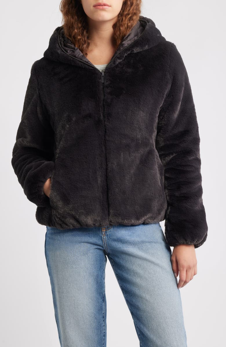 Save The Duck Laila Faux Fur Reversible Water Repellent Puffer Jacket, Main, color, Brown Black