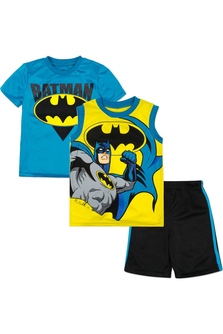 Justice League Batman Tank, T-Shirt and Shorts Set, Main, color, Batman Yellow Blue