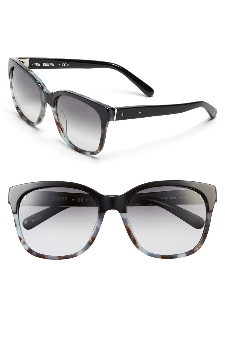 'The Gretta' 56mm Colorblock Sunglasses, Main, color, BLACK/ BLUE TORTOISE