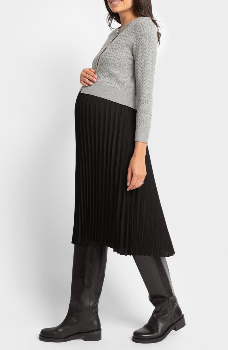 Seraphine Pleated Dress & Cable Knit Cardigan Maternity/Nursing Set, Alternate, color, 