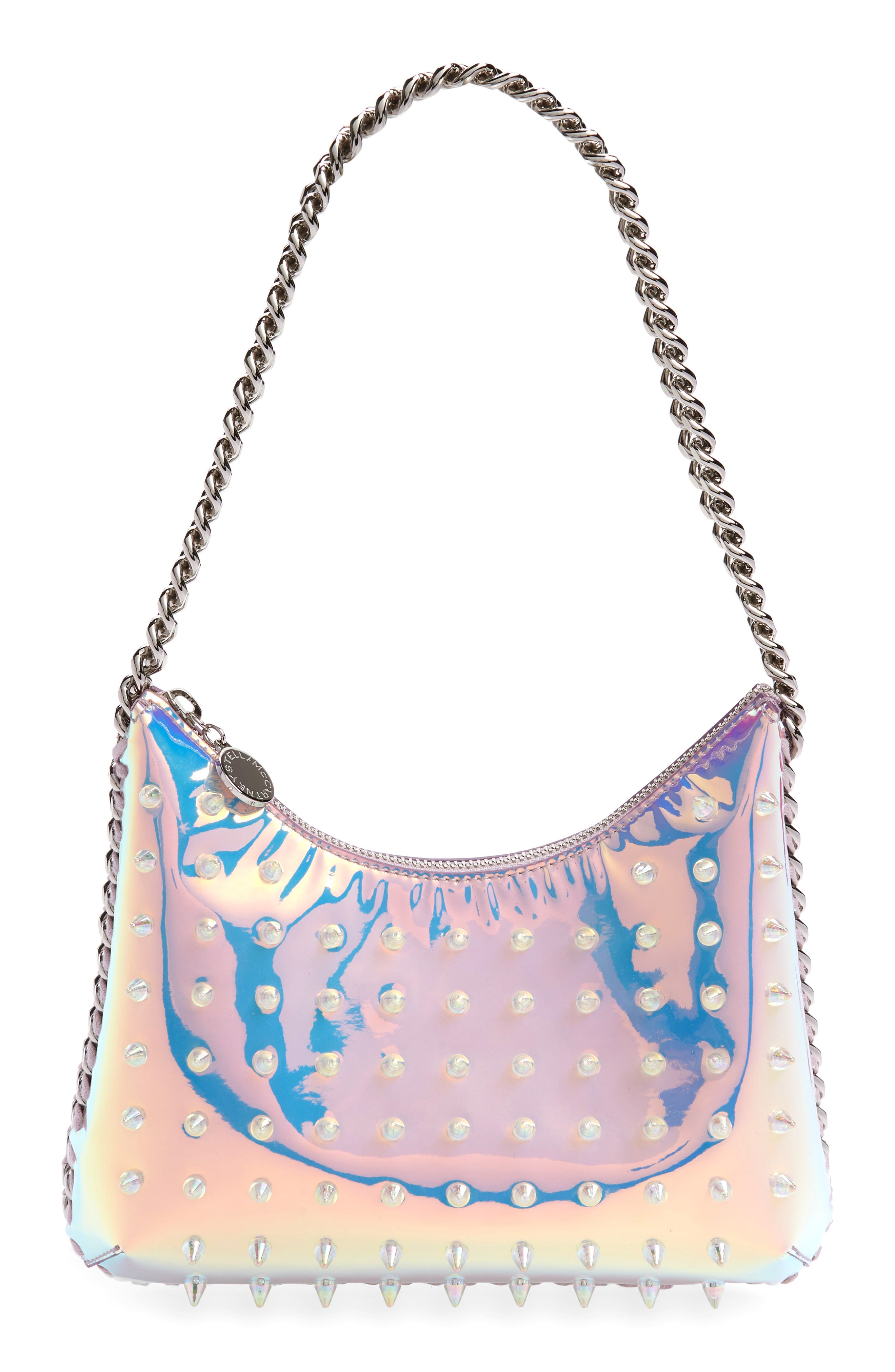 Stella McCartney Mini Falabella Spike Holographic Shoulder Bag, Main, color, 