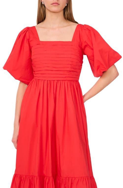 Cece Pleated Bodice Puff Sleeve Cotton Maxi Dress In Red