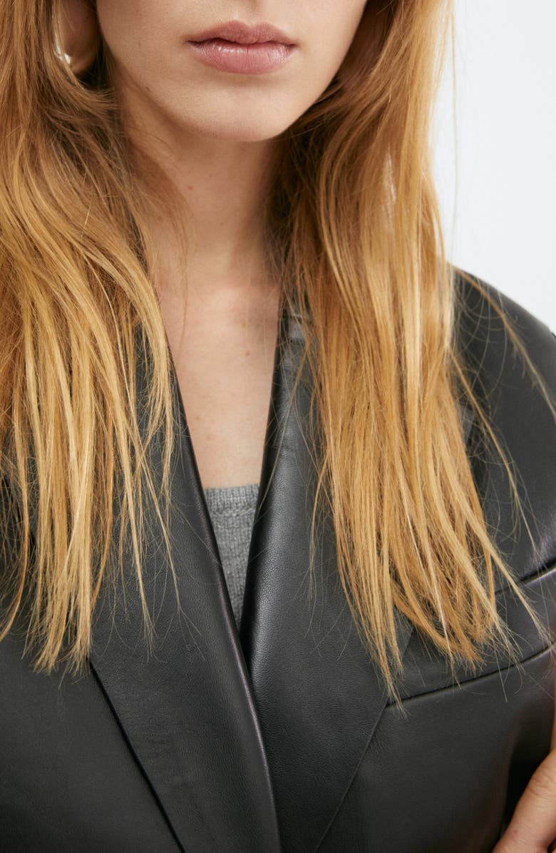 MANGO Leather Blazer Vest, Alternate, color, Black