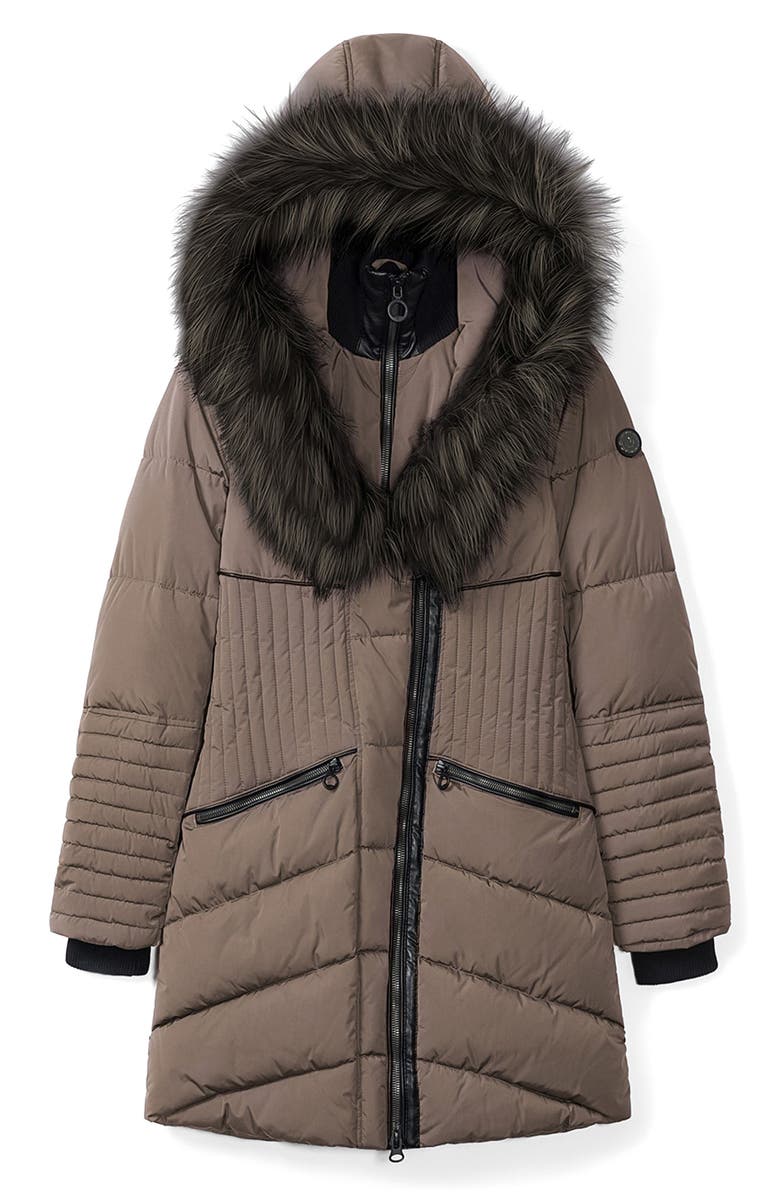 Noize Gigi Vegan Faux Fur Trim Quilted Parka, Alternate, color, Mocha