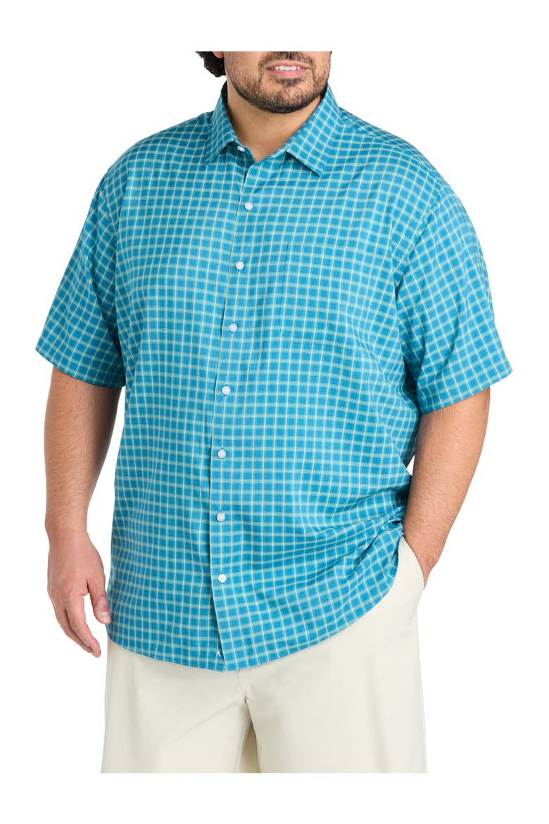 Big & Tall Microfiber Plaid Sport Shirt V2, Main, color, NAVY