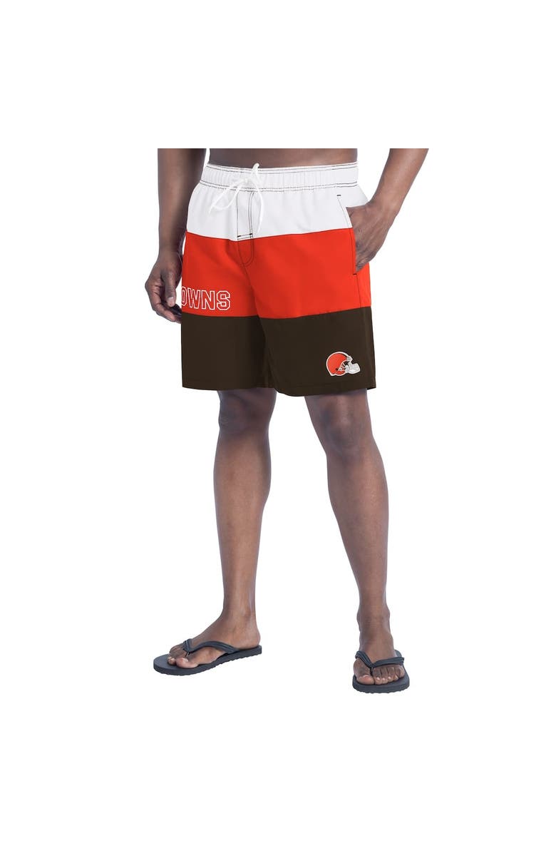 G-III SPORTS BY CARL BANKS Men's G-III Sports by Carl Banks  Brown/Orange Cleveland Browns Sunrise Volley Swim Shorts, Main, color, Brown