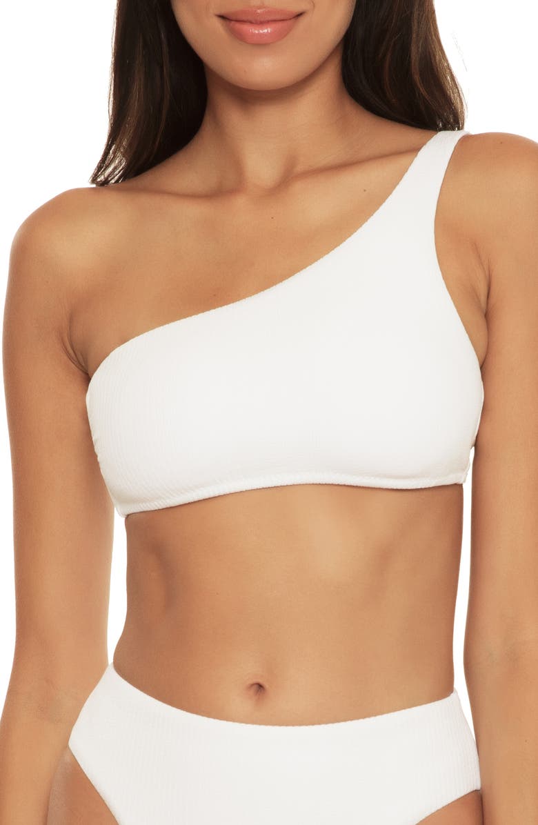 Becca Pucker Up Asymmetric One-Shoulder Bikini Top, Main, color, 