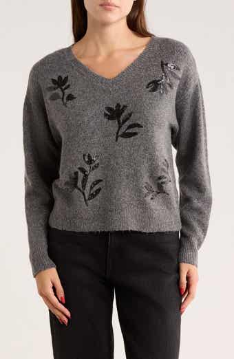 Gemma + Jane Floral Sequin V-Neck Sweater